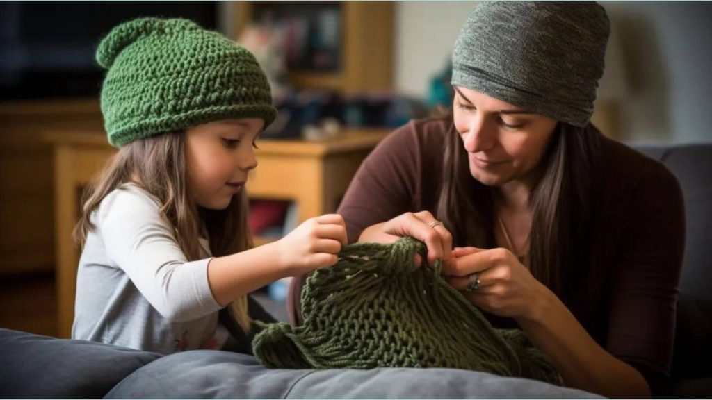 a mom crocheting as a therapy for postpartum blues
