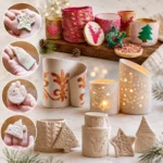 Handmade air-dry clay Christmas ornaments and luminary candle holders DIY