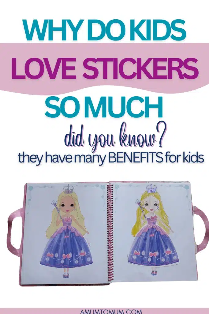 pinterest pin image for article on kid obsessed with stickers