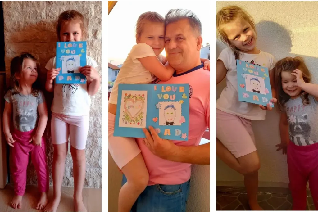 Amazing 'I Love You Dad' Card - Free Printable 10 Children show handmade I Love You Dad card and hug their father in a happy family collage