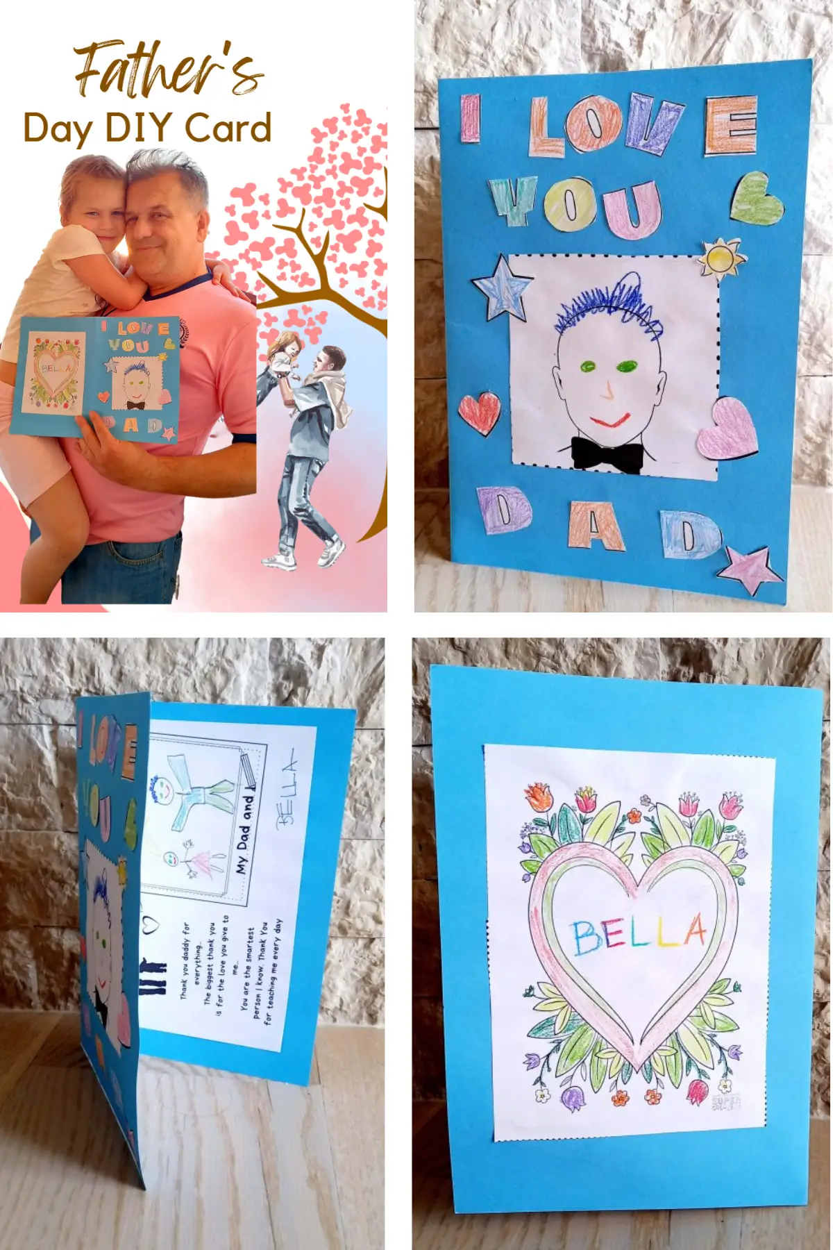 Amazing 'I Love You Dad' Card - Free Printable 9 Father's Day DIY card craft: child and dad display handmade I Love You Dad blue card