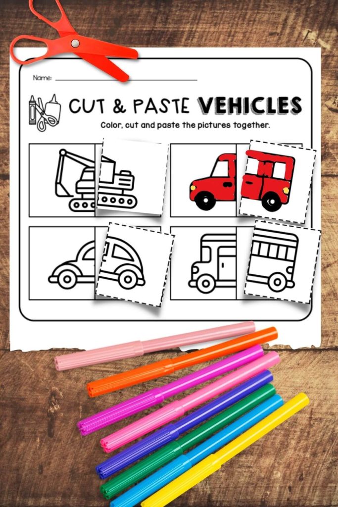 FREE Scissor Skills Printable Worksheets for Preschoolers - 3 Books Included 8 scissor worksheets for boy with car coloring pages they need to cut and paste