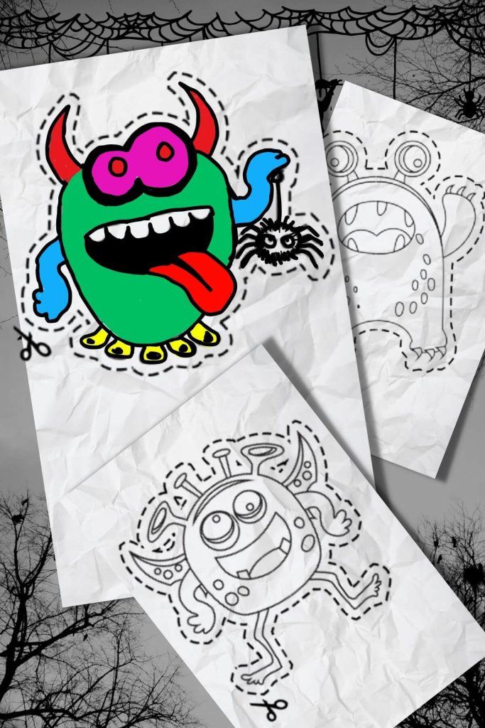 FREE Scissor Skills Printable Worksheets for Preschoolers - 3 Books Included 7 free printable cutting activities with monster coloring page