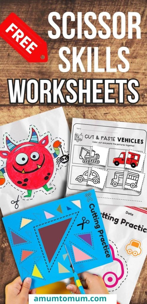 a pinterest pin for scissor skill worksheets