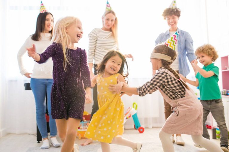 kids playing blindfold games at a birthday party