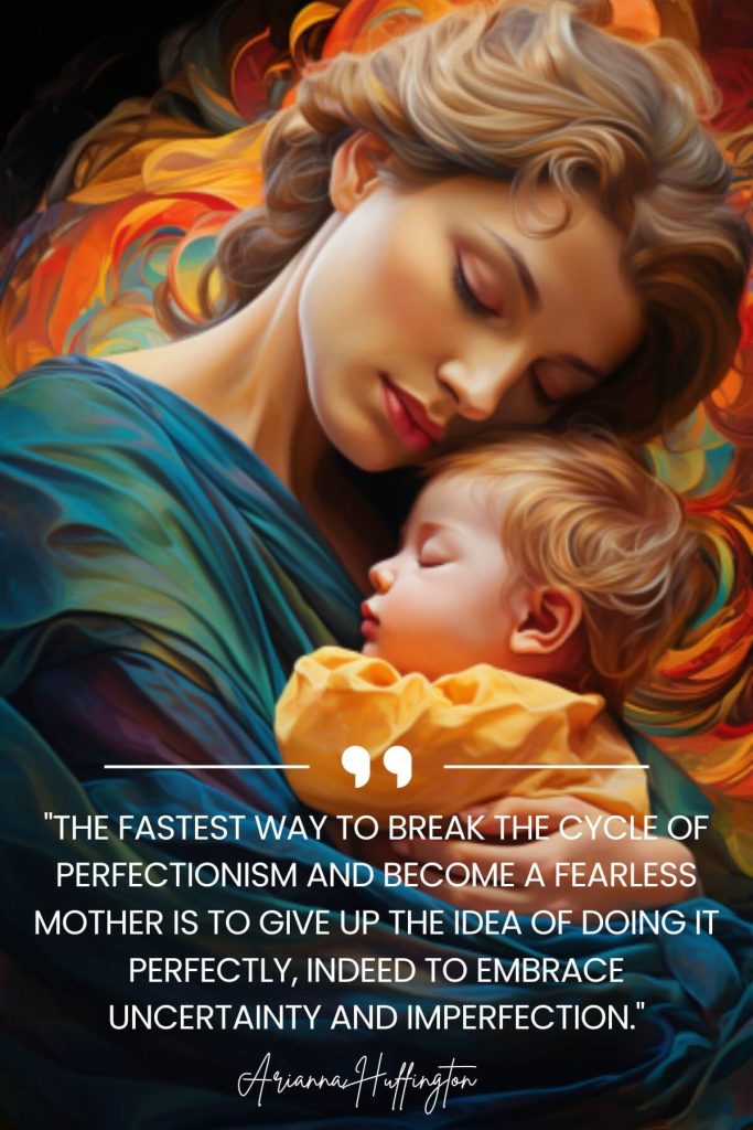 encouraging quote for mothers on an illustration of a mom and baby in her arms