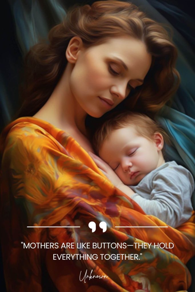 baby in mothers arms on image with a quote for mothers from unnamed source