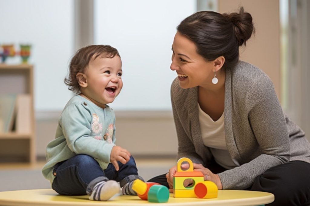 a mom and a toddler workin on important milestone of Language Development and Communication