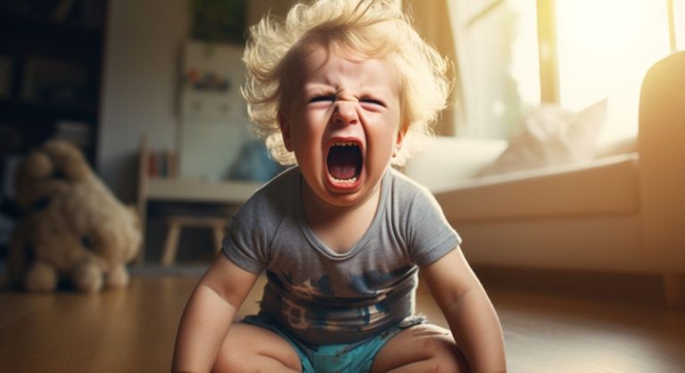 a toddler having a tantrum after daycare