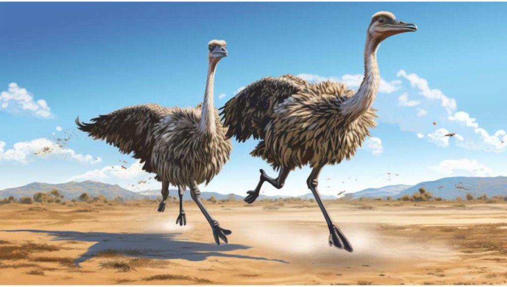 vector image of two ostriches running with facts about their speed
