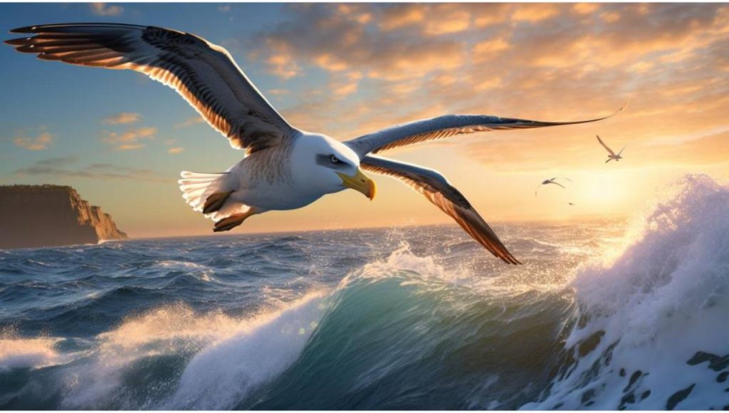vector image of albatros flying above the ocean