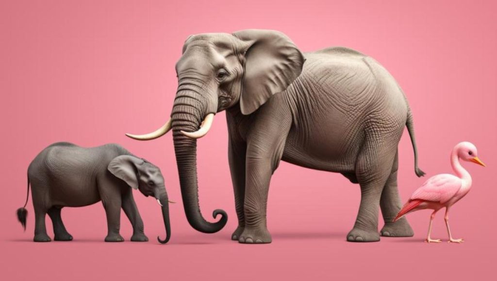 image of an elefant and a flamingo for an article about amazing facts about animals and birds
