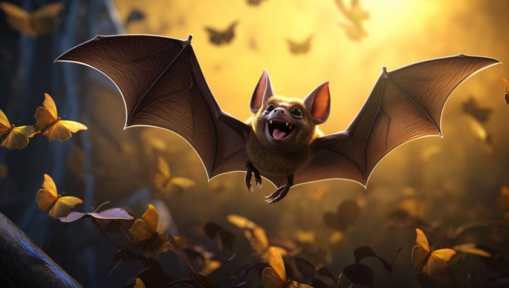 a vector image of a bat chasing bugs and butterflys