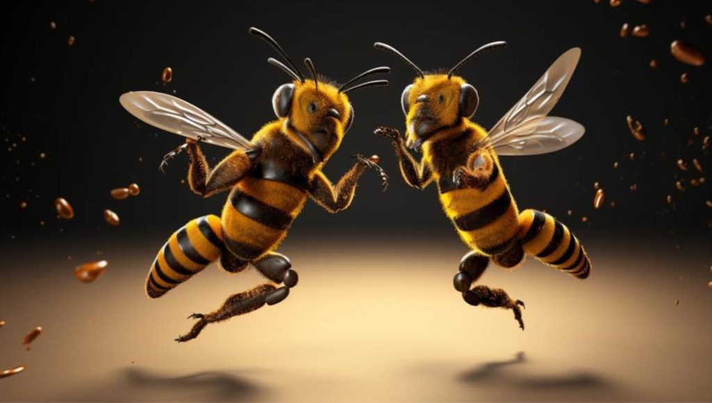 an illustration of dancing bees for an article on captivating animal wonders