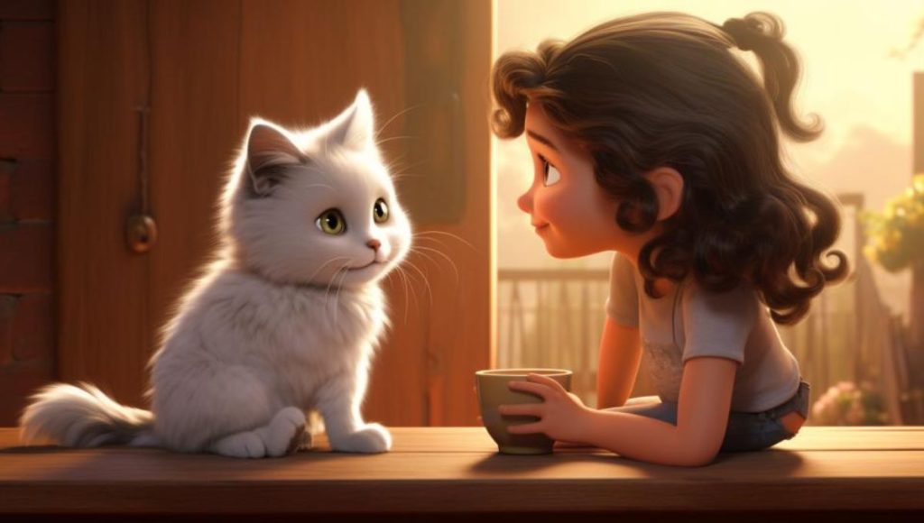 illustration of a girl and a cat for amazing cat facts