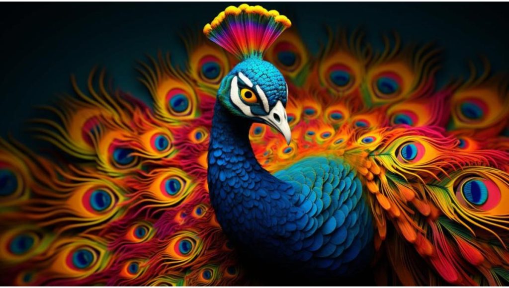 colorful vector image of a peacock to learn facts about this animal