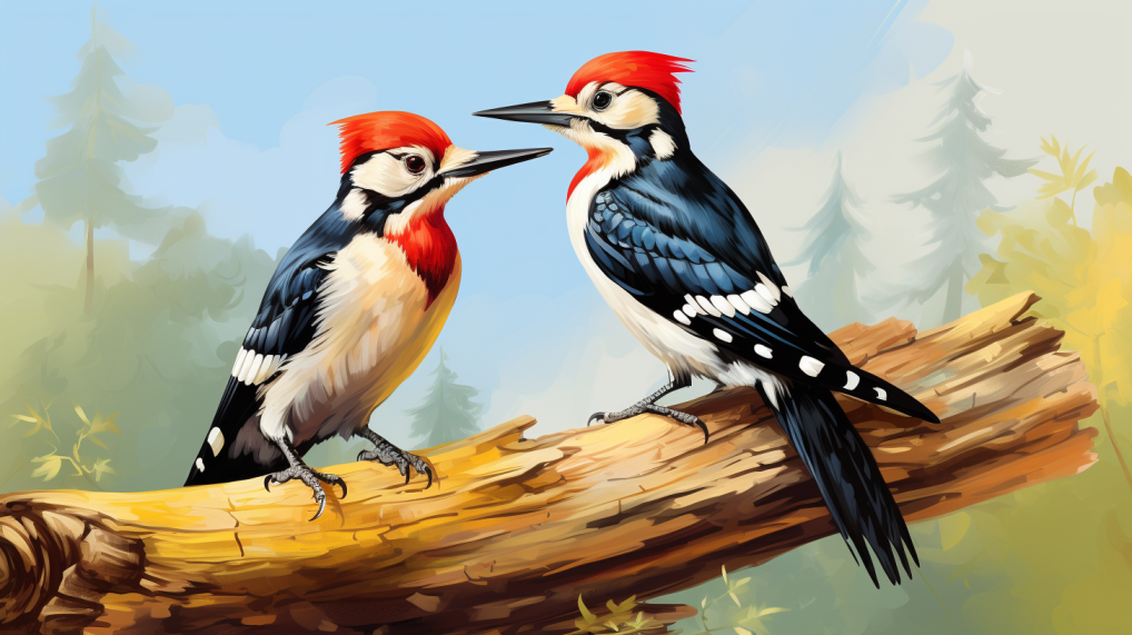 vector image of two woodpeckers to learn about his pecking speed