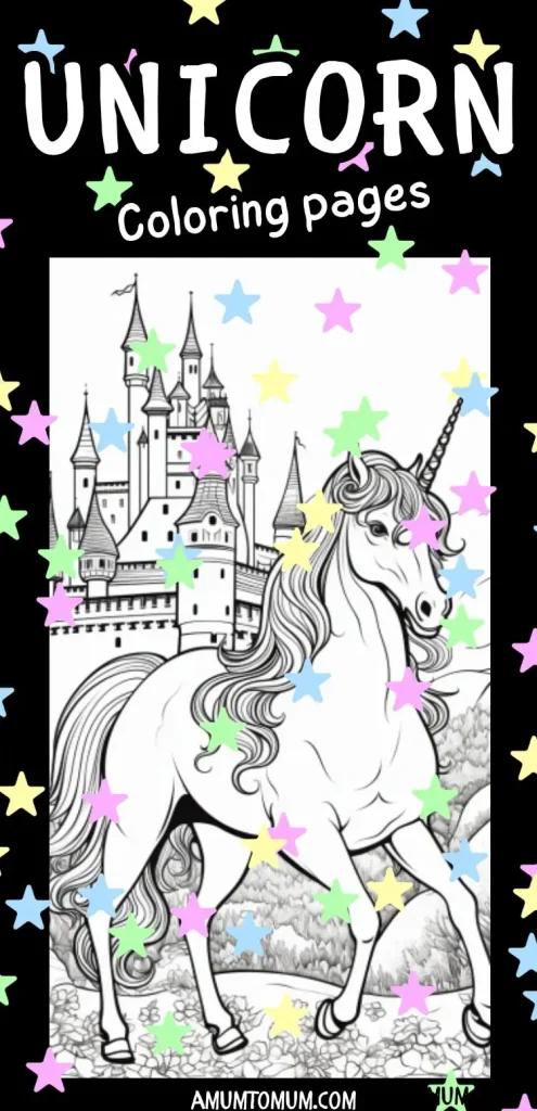 free unicorns to color pin image for pinterest