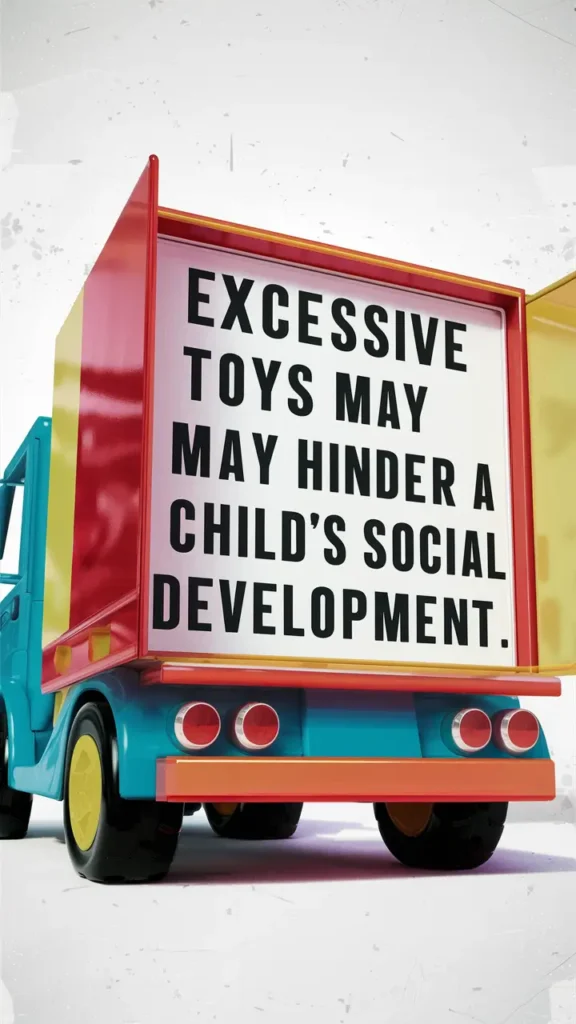 Too Many Toys Syndrome: The Hidden Impact on Kids' Development 7 a sign on kids toy that says: Excessive toys may hinder a child’s social development
