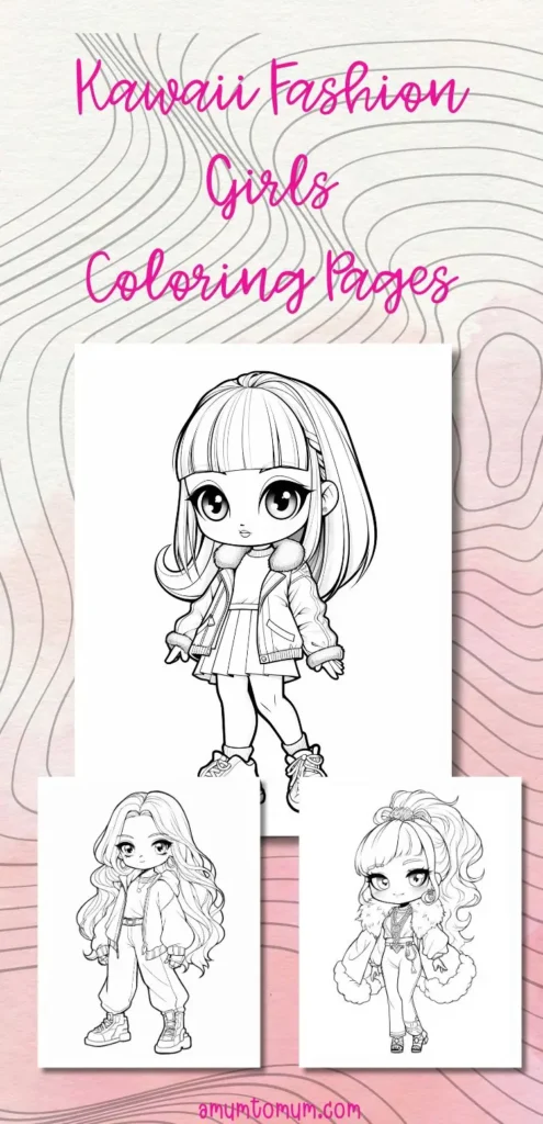 fashion coloring sheet for girls in kawaii style