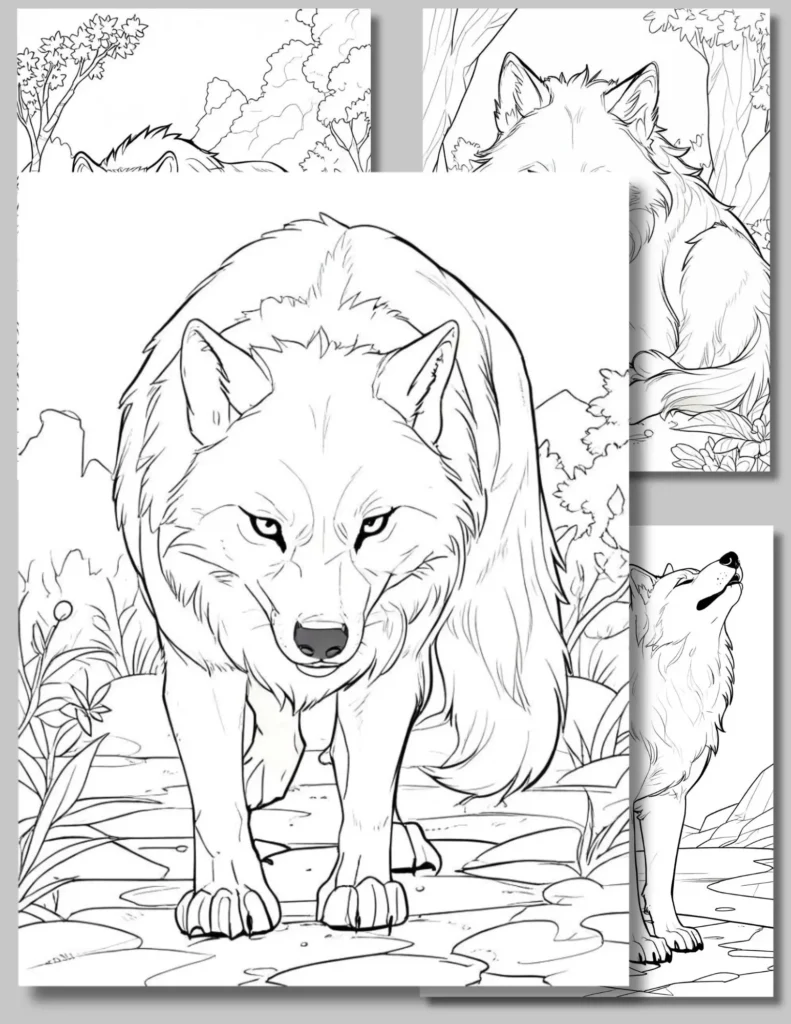 Wolves Coloring Pages for Kids and Adults - 3 FREE Books 7 free grey wolf coloring pages