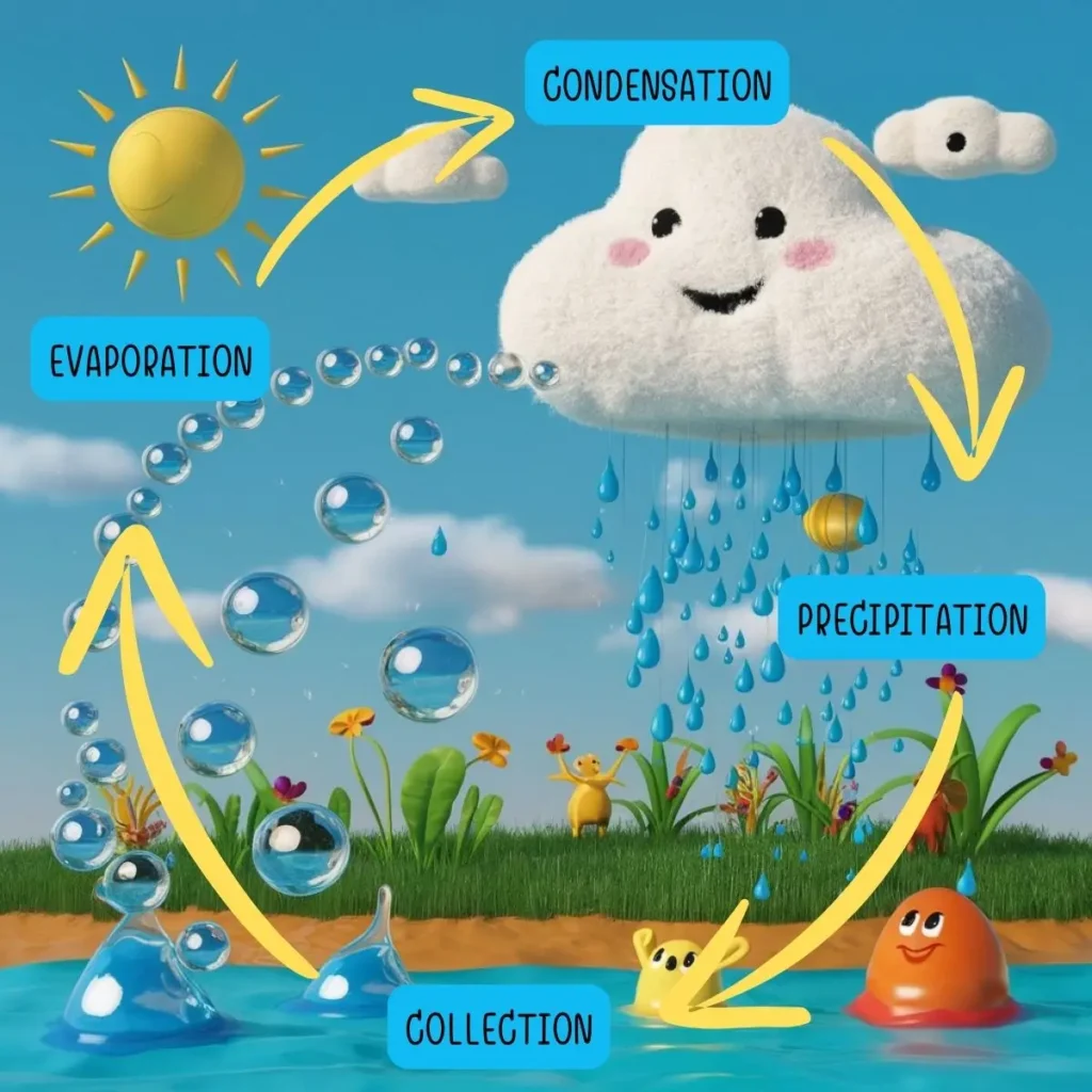 Precipitation Water Cycle For Kids Water Cycle Explanation Vector Art 
