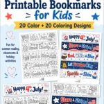 4th of July Printable Bookmarks for Kids - Colored & Color-Your-Own Designs 1 Pinterest Hidden Image