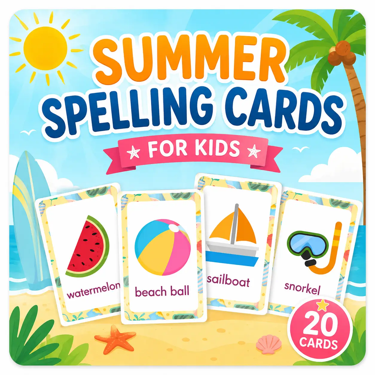 Summer Spelling Cards for Kids