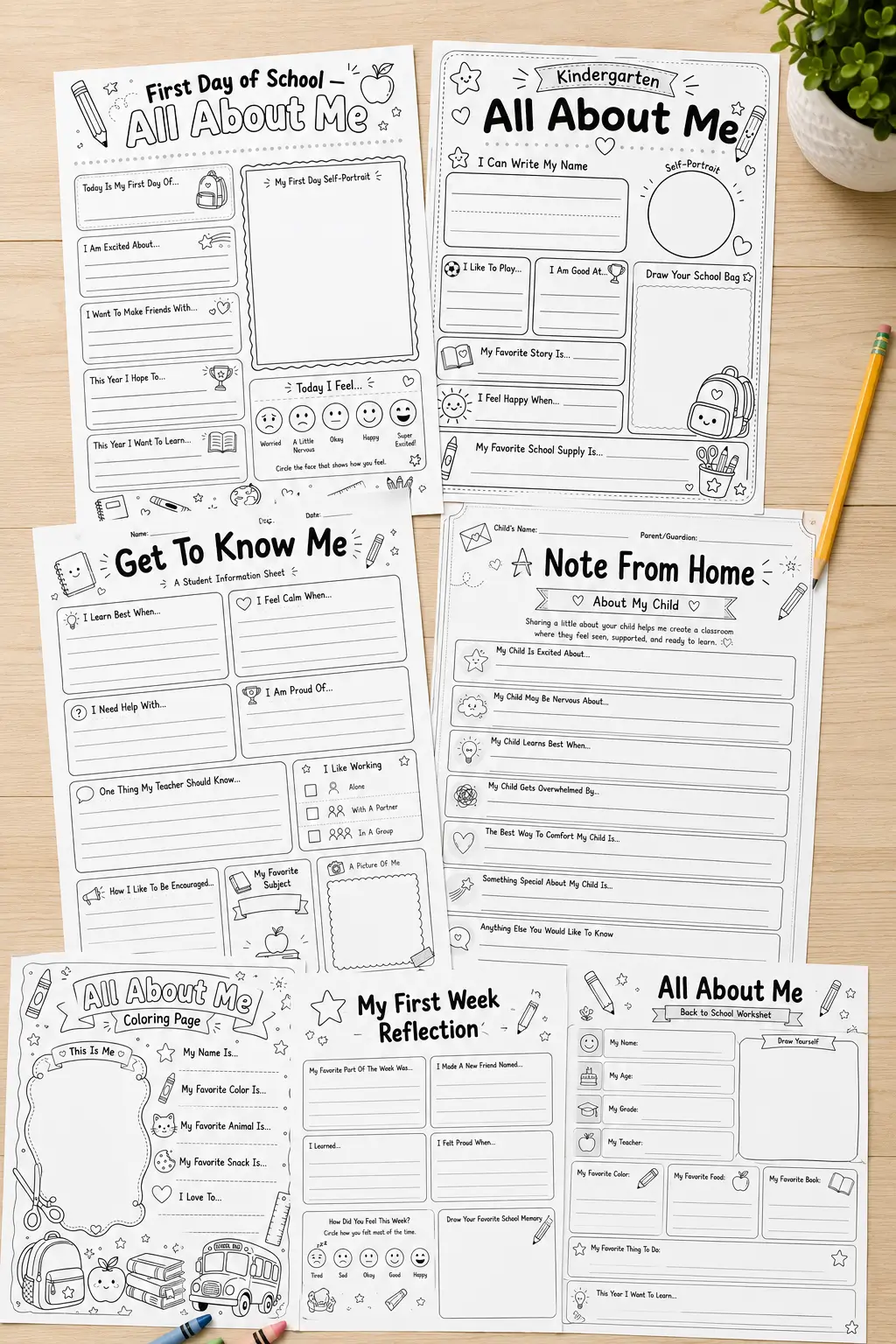 Free All About Me Worksheet Pack For Back To School 3 Printable All About Me back-to-school worksheets for kids: get to know me, note from home, and first week reflection.