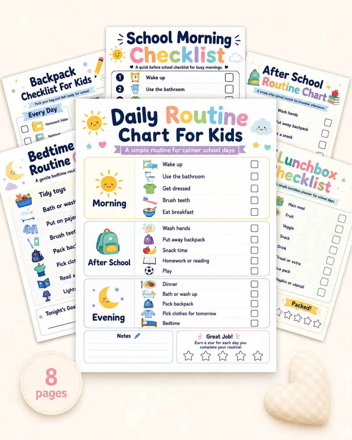 Free daily routine chart for kids printable pack