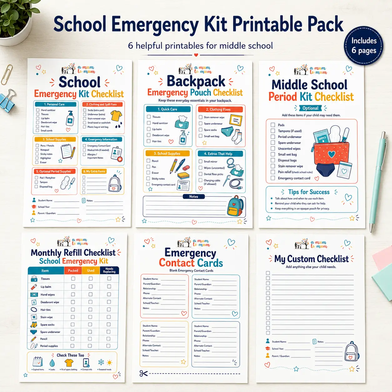 Free printable school emergency kit checklist pack