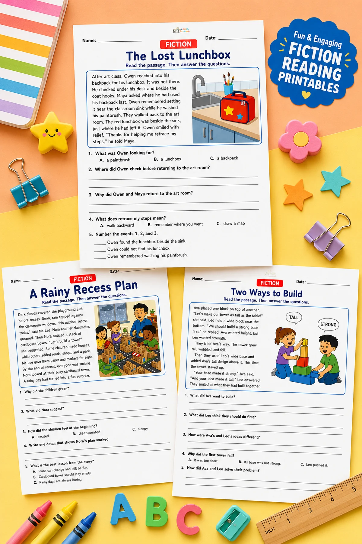 Free 2nd Grade Reading Comprehension Worksheets: 10 Printable Passages 2 Preview of 2nd grade fiction reading comprehension worksheets with short passages and questions.
