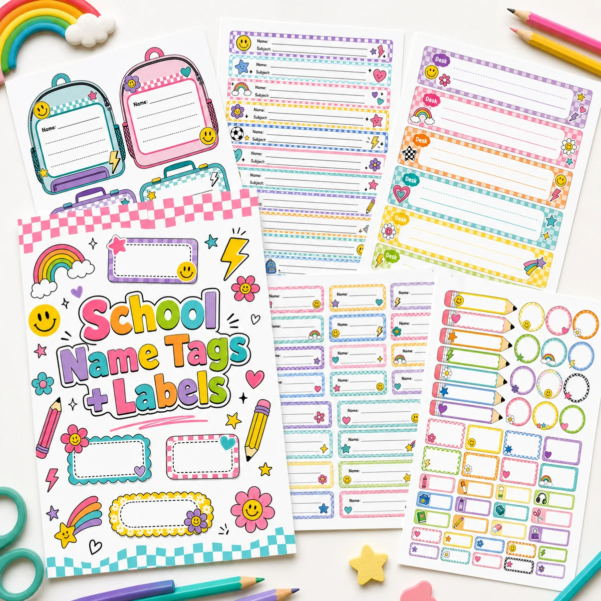 Free printable school name tags and labels pack