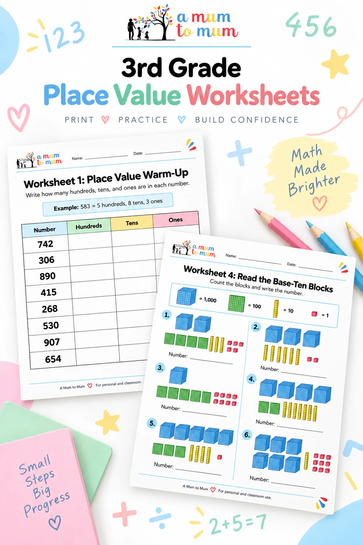 Free 3rd Grade Place Value Worksheets – 17 Printable Pages 2 Preview of place value warm-up and base-ten blocks practice worksheets.